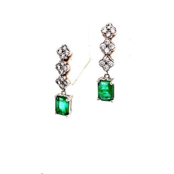 Natural Emerald Diamond Earrings 14 KT 2.13 TCW Certified $4,950 017932 - Picture 6 of 10